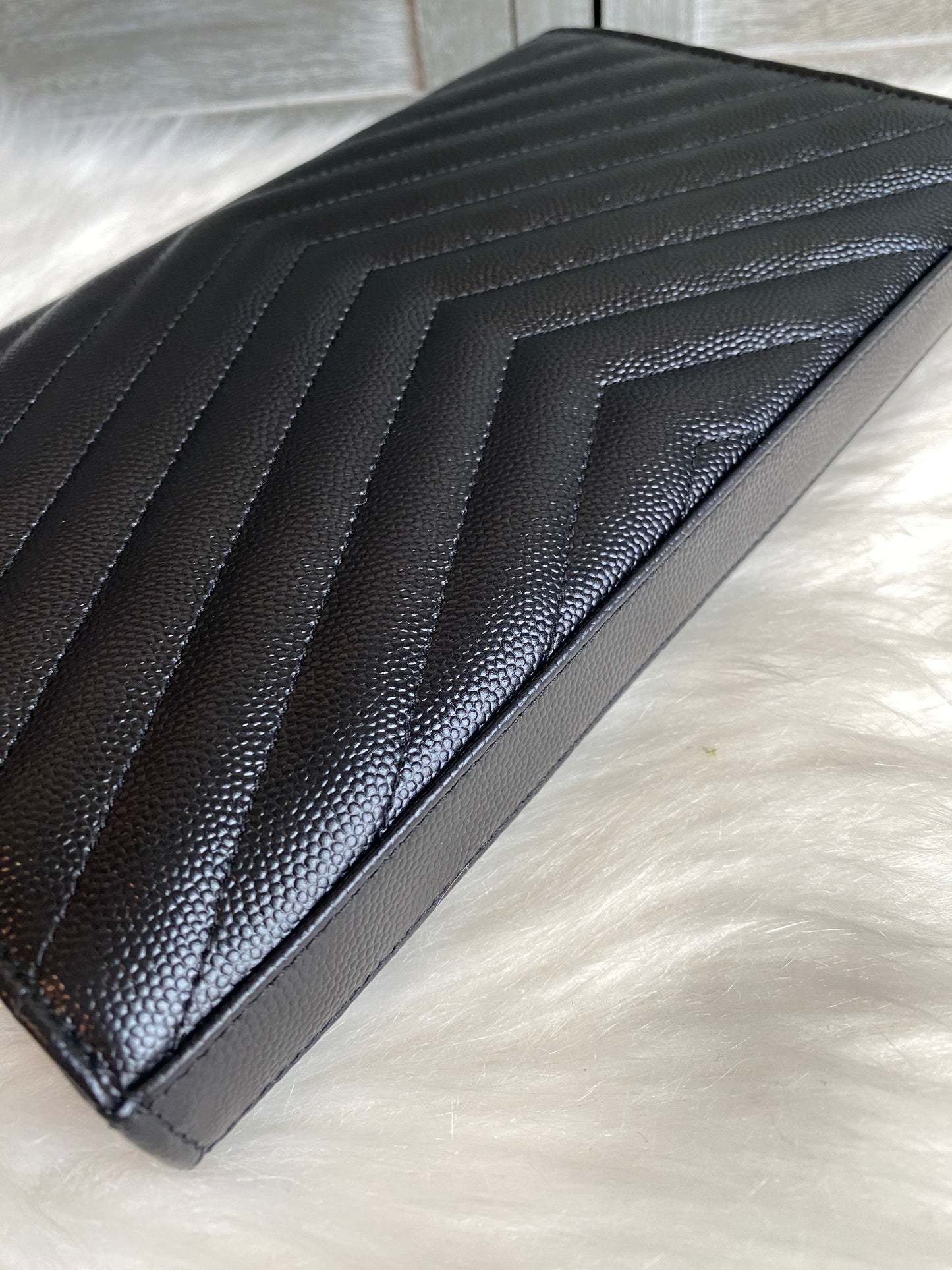 Saint Laurent Classic Cassandre Chain Wallet In Grain De Poudre Leather