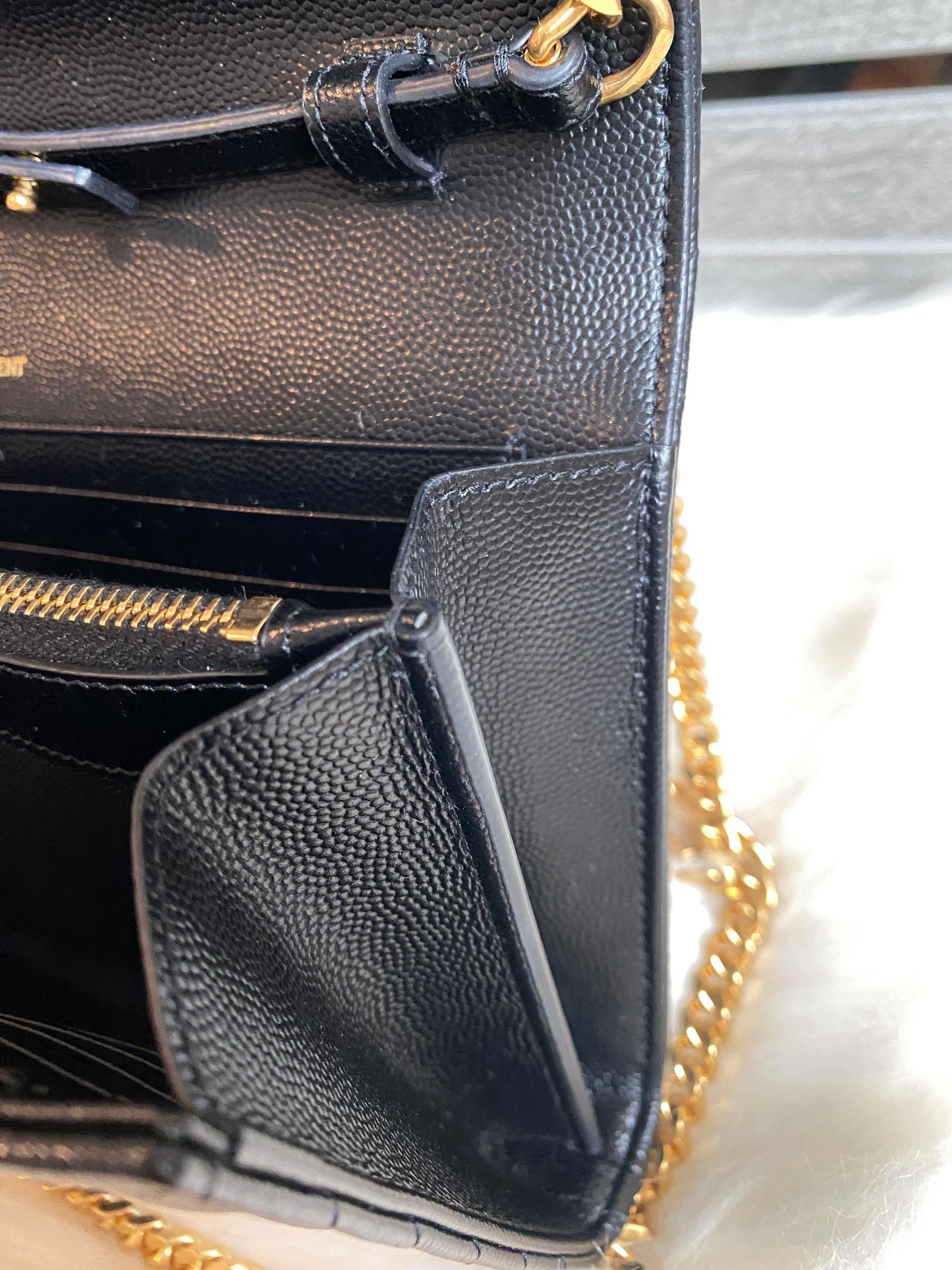 Saint Laurent Classic Cassandre Chain Wallet In Grain De Poudre Leather