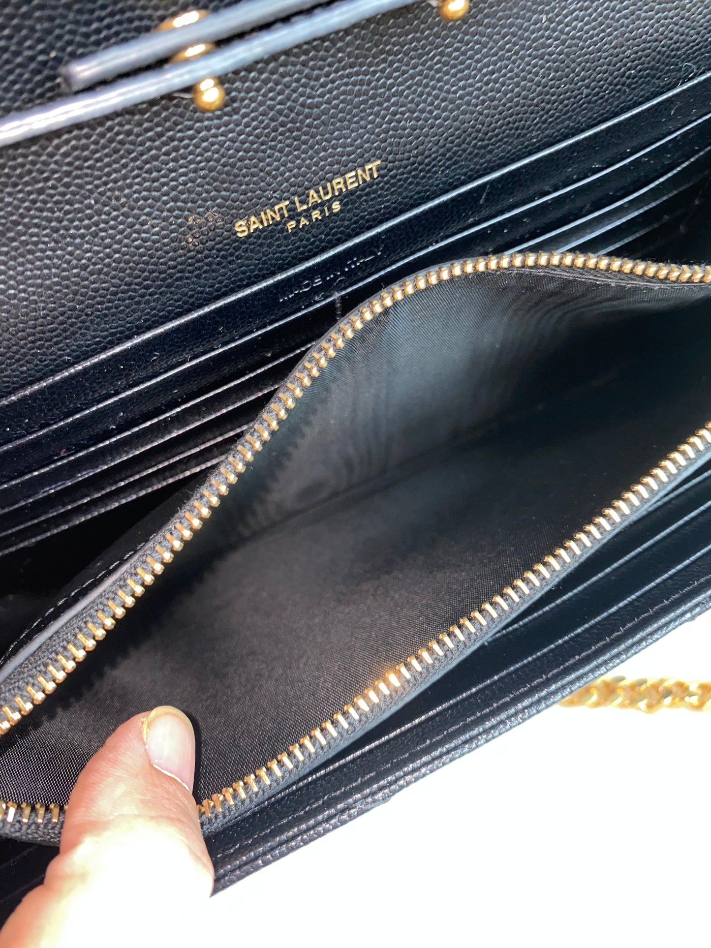 Saint Laurent Classic Cassandre Chain Wallet In Grain De Poudre Leather