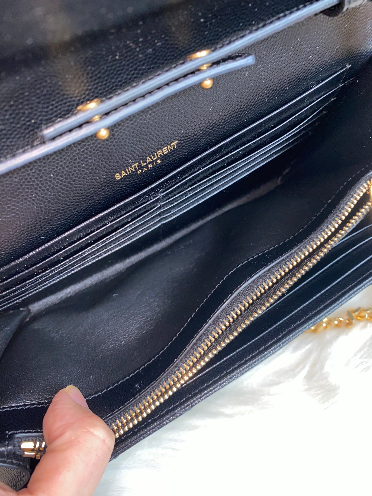 Saint Laurent Classic Cassandre Chain Wallet In Grain De Poudre Leather