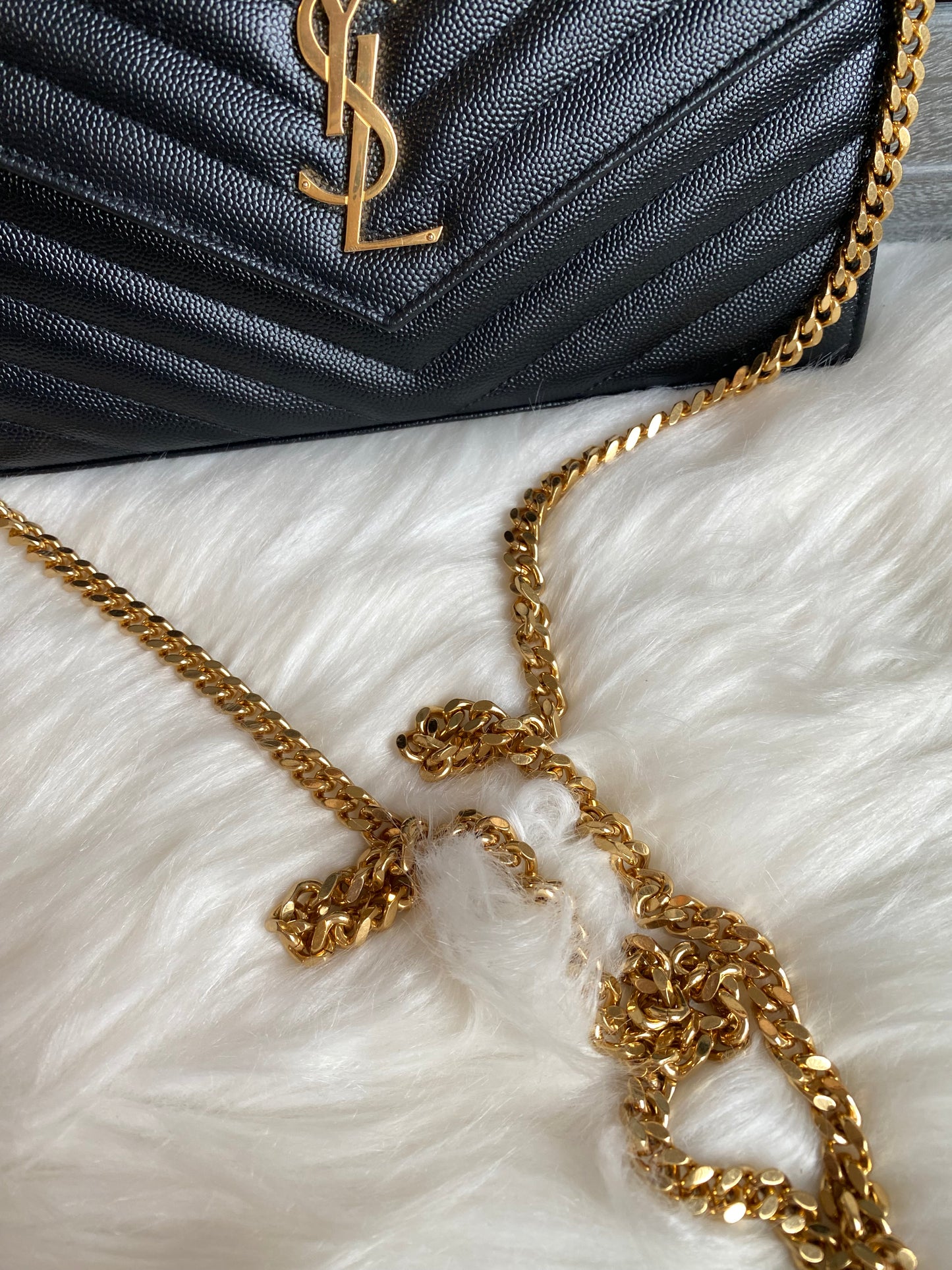 Saint Laurent Classic Cassandre Chain Wallet In Grain De Poudre Leather
