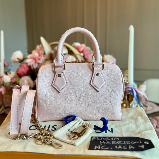 Louis Vuitton Speedy 20 Bandouliere Pink Opale Empreinte Leather