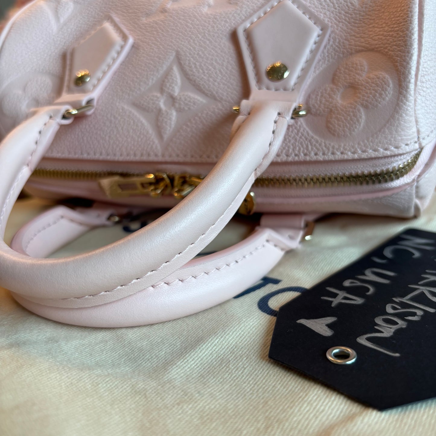 Louis Vuitton Speedy 20 Bandouliere Pink Opale Empreinte Leather