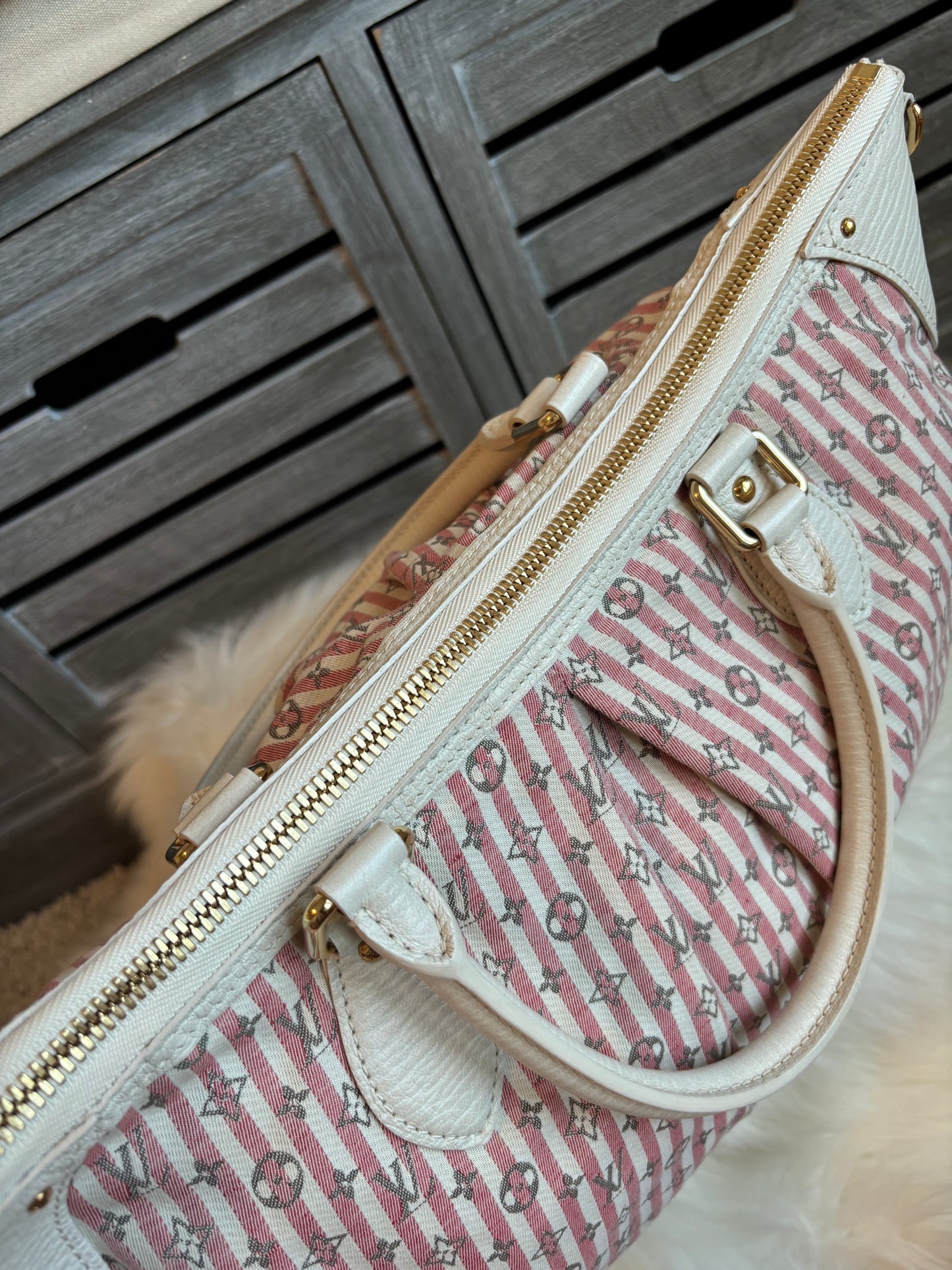 Louis Vuitton Pink/White Mini Lin Croisette Marina GM Bag