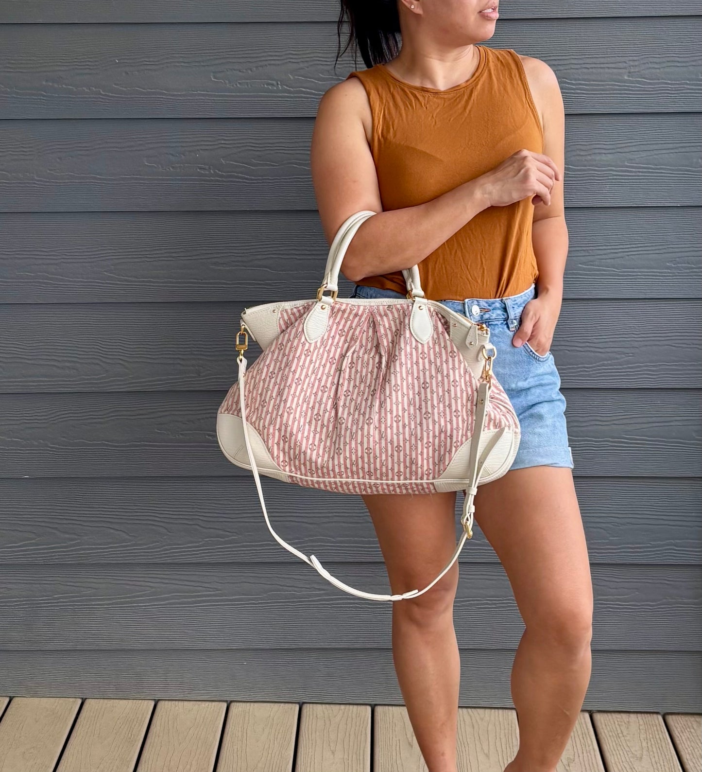 Louis Vuitton Pink/White Mini Lin Croisette Marina GM Bag