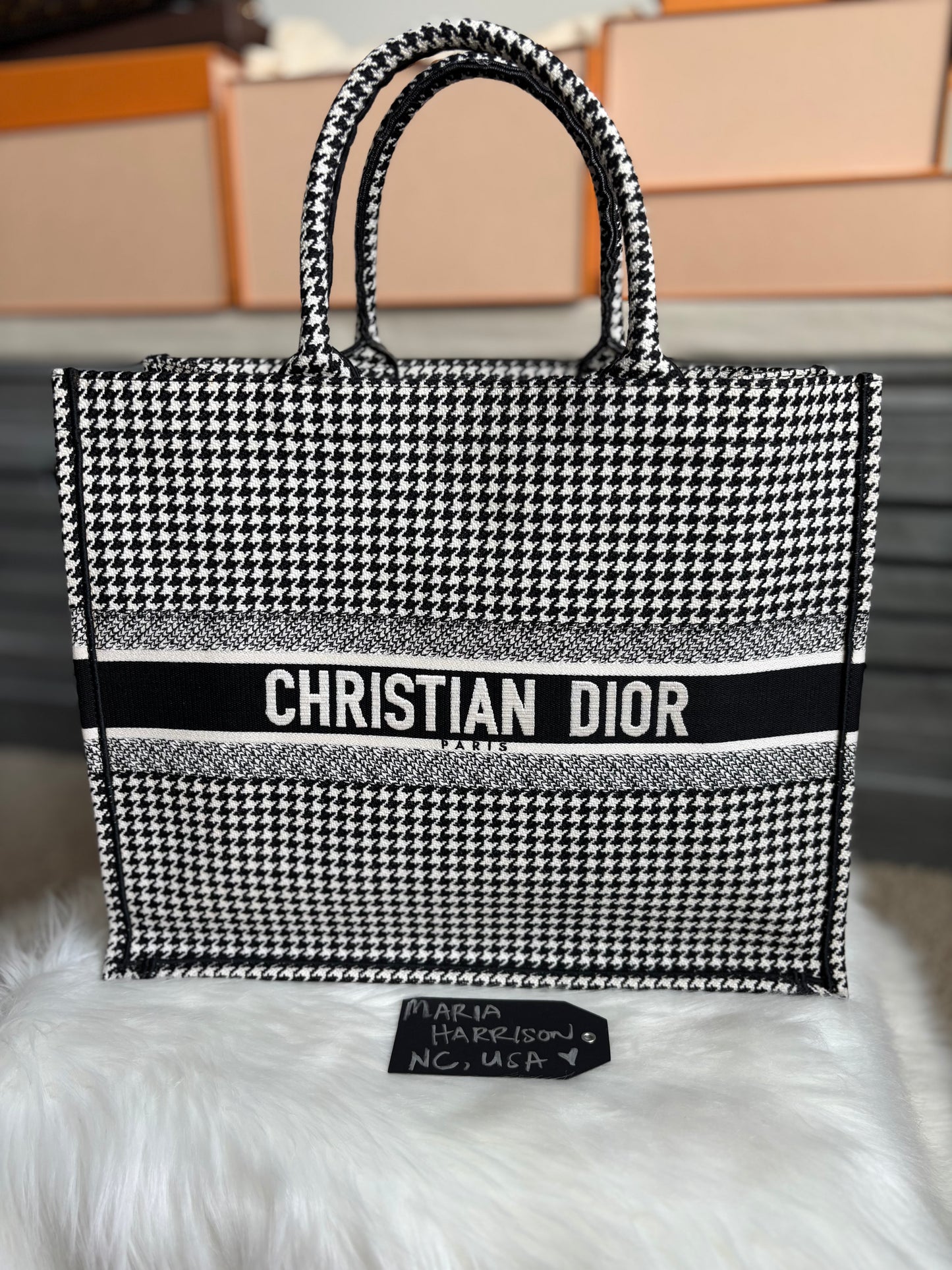 Christian Dior Houndstooth Large Booke Tote