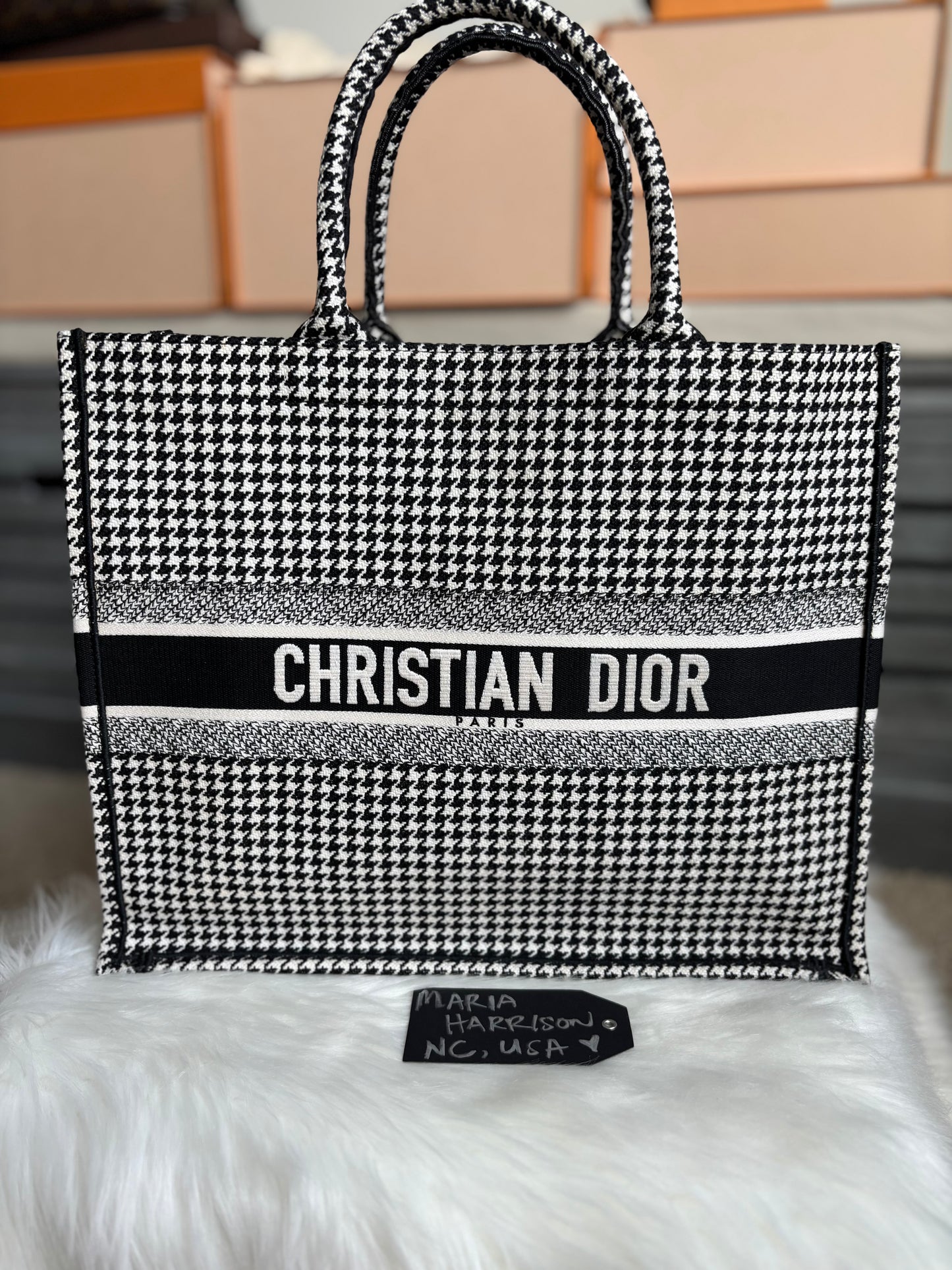 Christian Dior Houndstooth Large Booke Tote