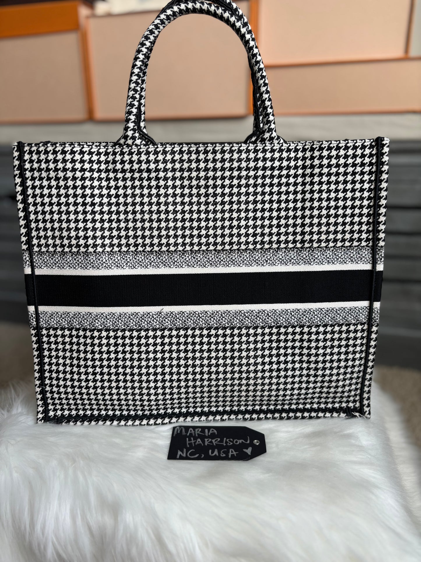 Christian Dior Houndstooth Large Booke Tote