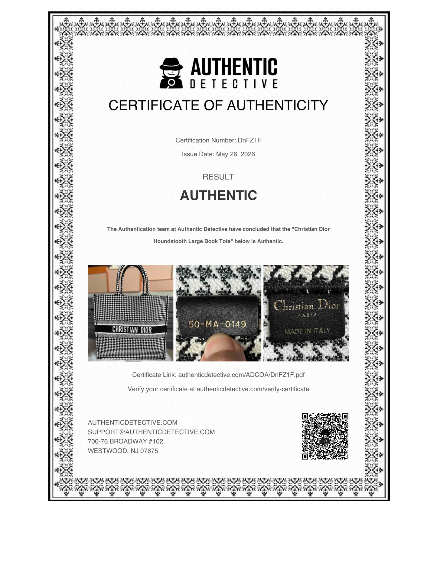 Christian Dior Houndstooth Large Booke Tote