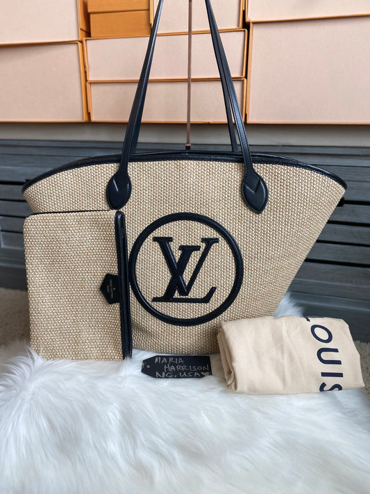 Louis Vuitton Raffia Saint Jacques Tote Noir With Pouch