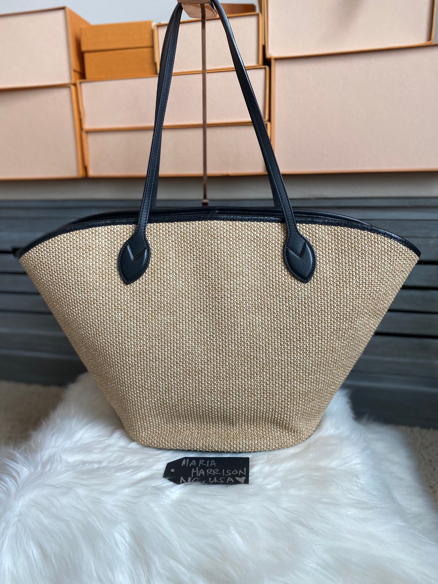 Louis Vuitton Raffia Saint Jacques Tote Noir With Pouch