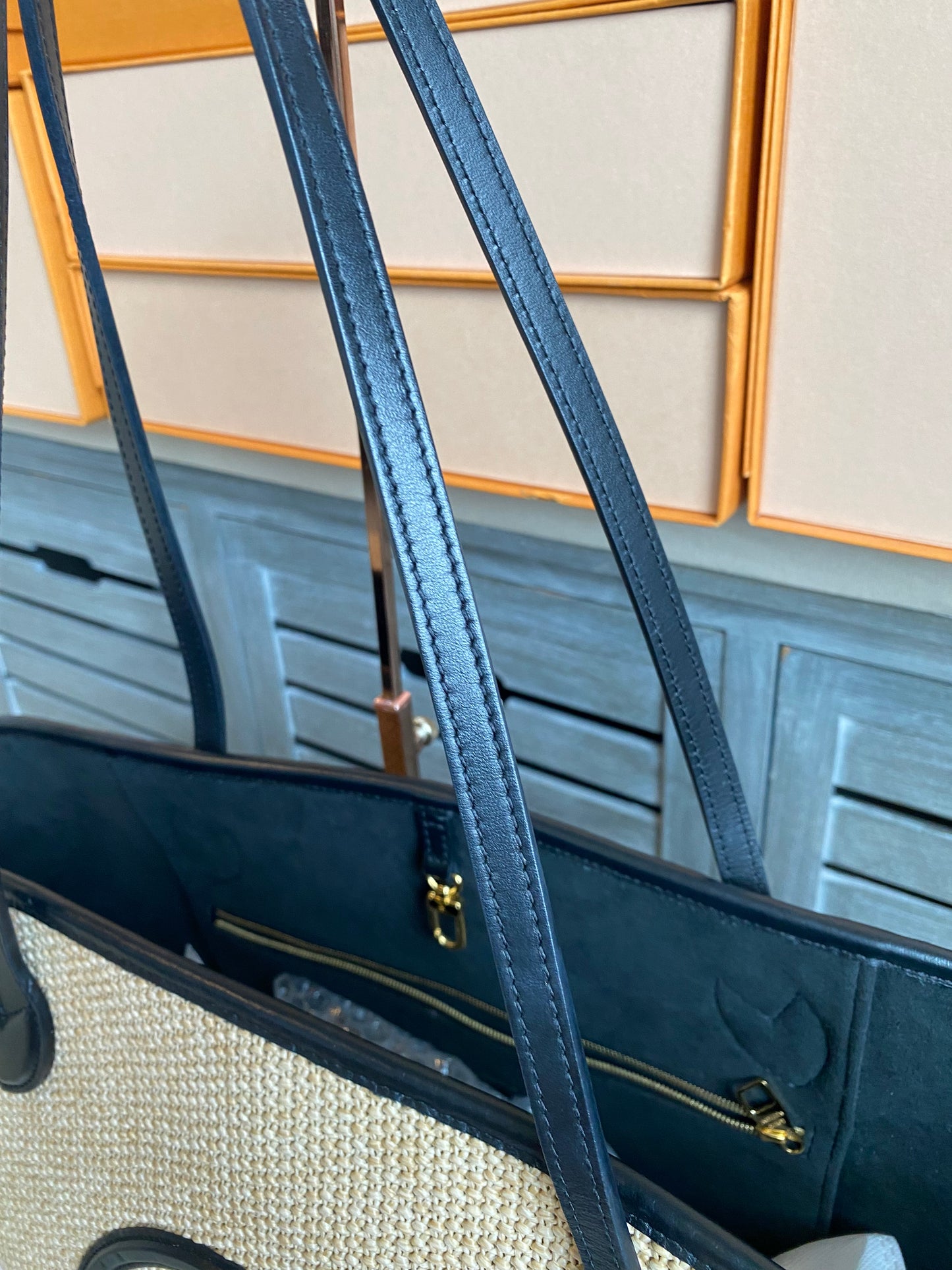 Louis Vuitton Raffia Saint Jacques Tote Noir With Pouch