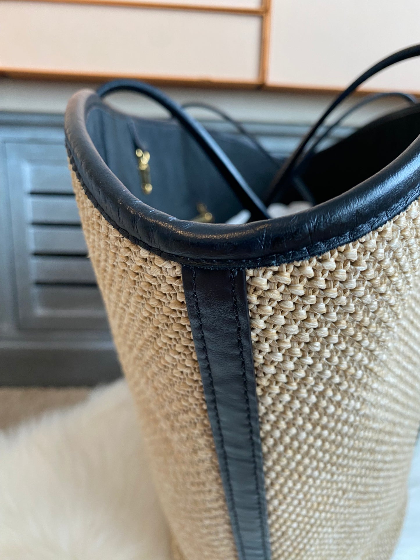 Louis Vuitton Raffia Saint Jacques Tote Noir With Pouch