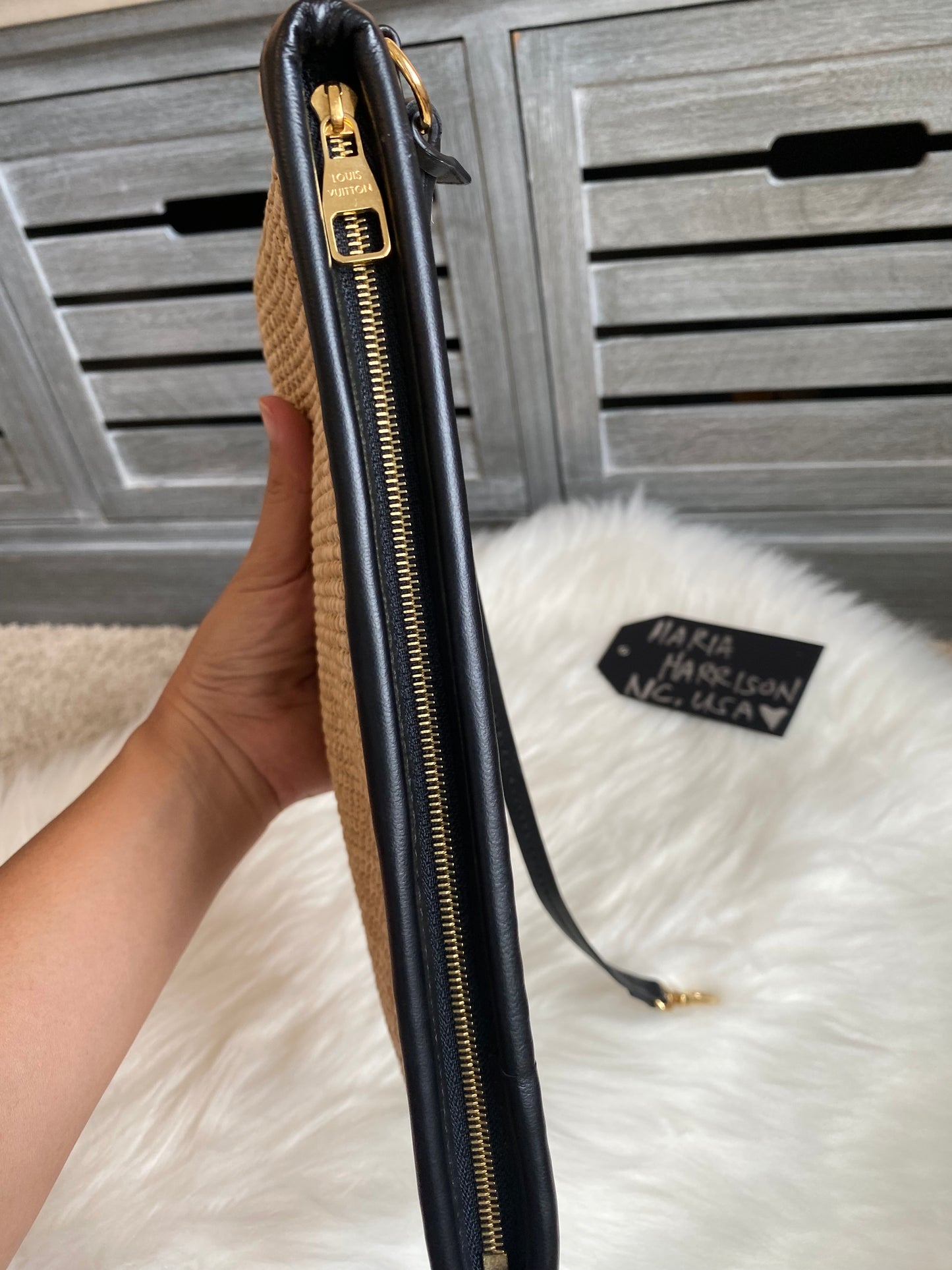 Louis Vuitton Raffia Saint Jacques Tote Noir With Pouch