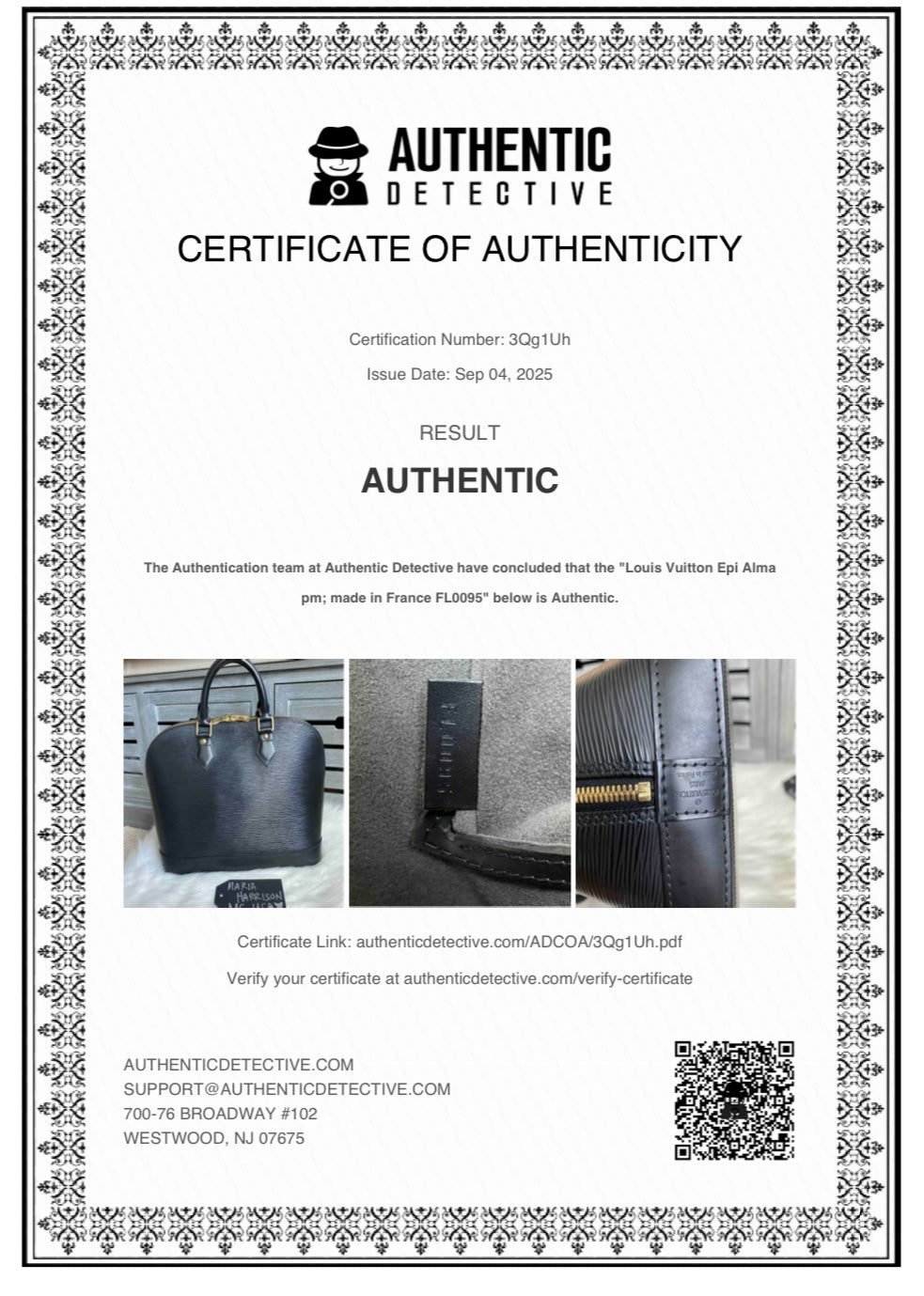 Louis Vuitton Alma PM Black Epi Leather