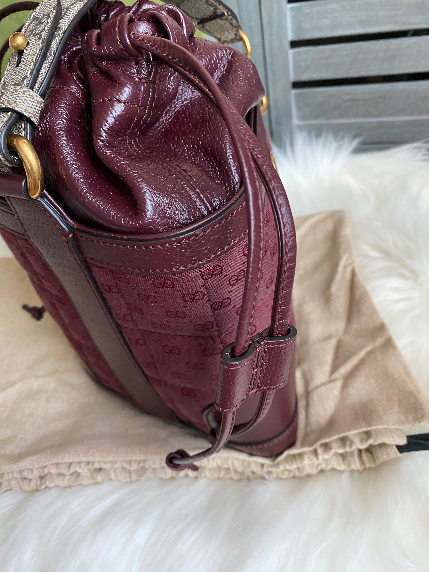 GUCCI Burgundy Mini GG Supreme Canvas Triangle Crossbody Bag