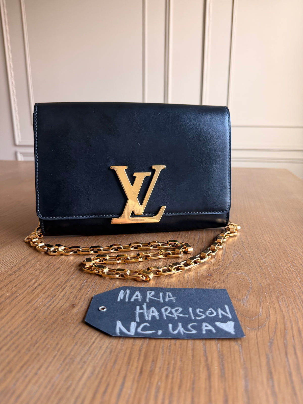 Louis Vuitton Black Calfskin Leather Chain Louise GM Bag