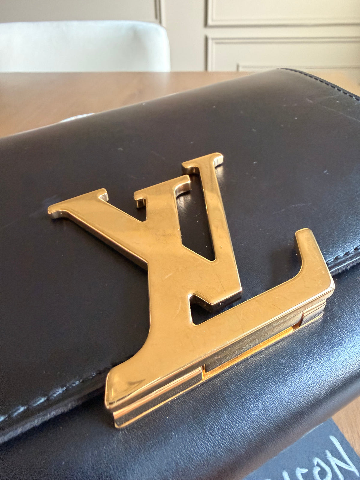 Louis Vuitton Black Calfskin Leather Chain Louise GM Bag