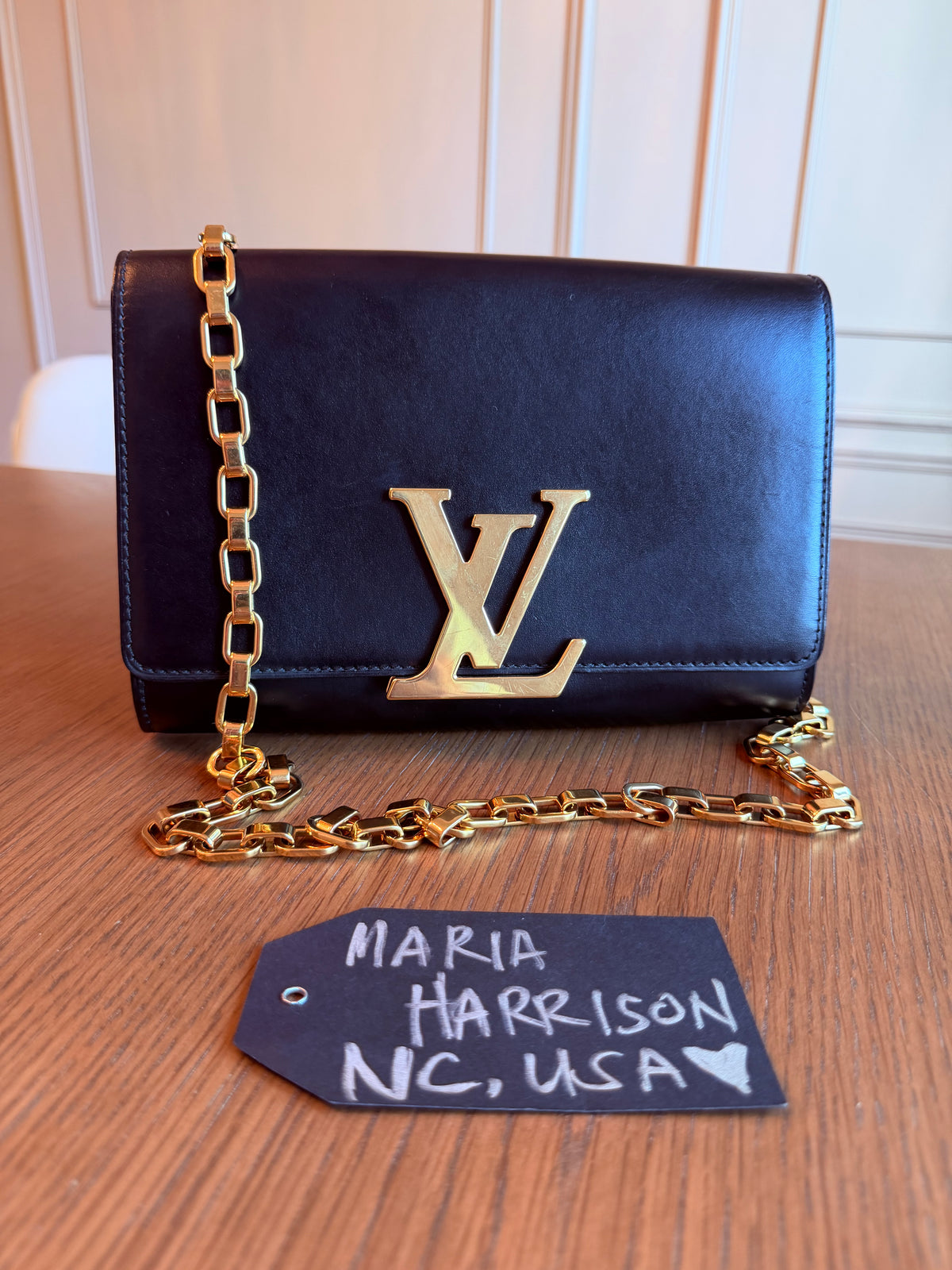 Louis Vuitton Black Calfskin Leather Chain Louise GM Bag