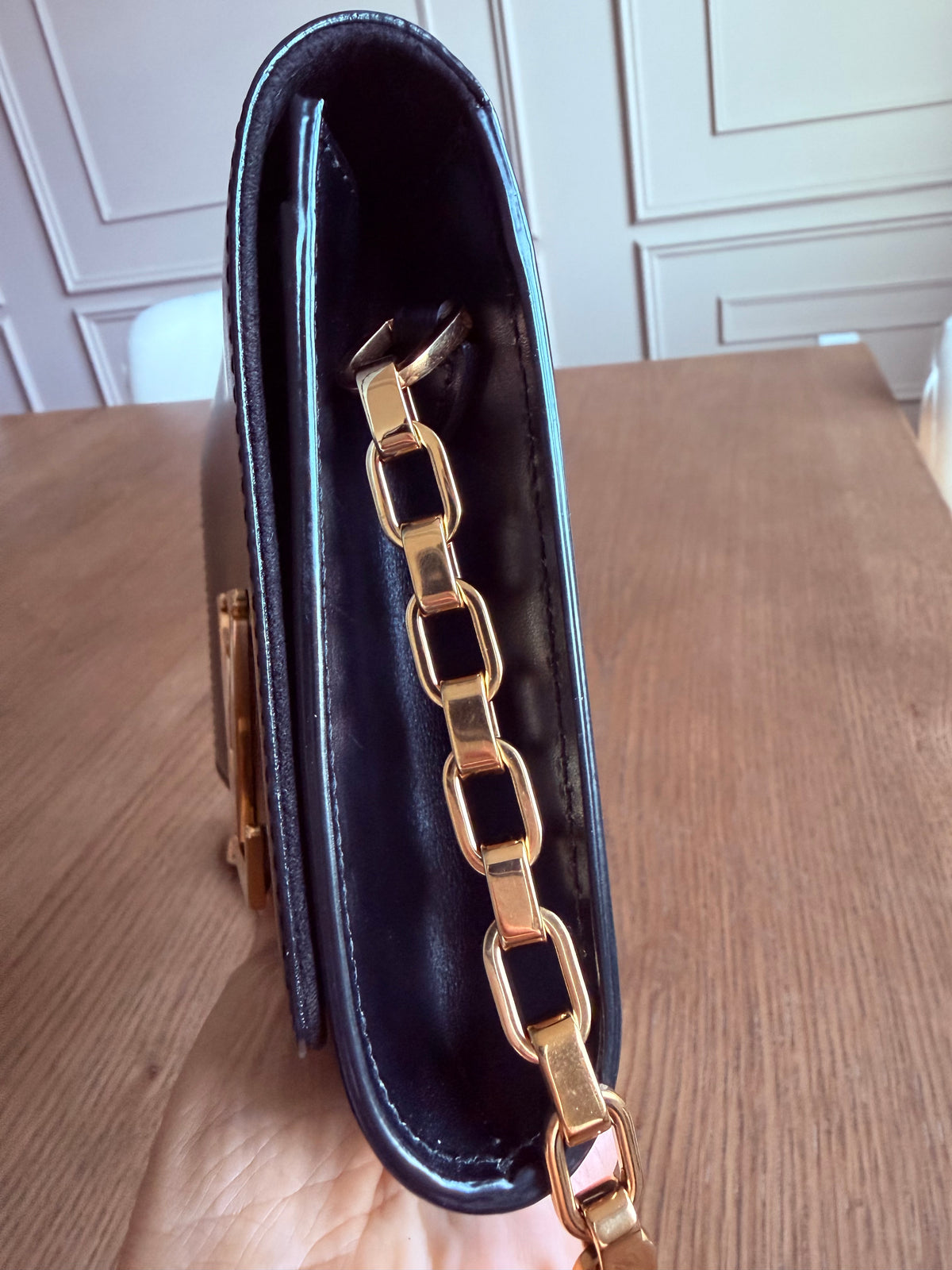 Louis Vuitton Black Calfskin Leather Chain Louise GM Bag