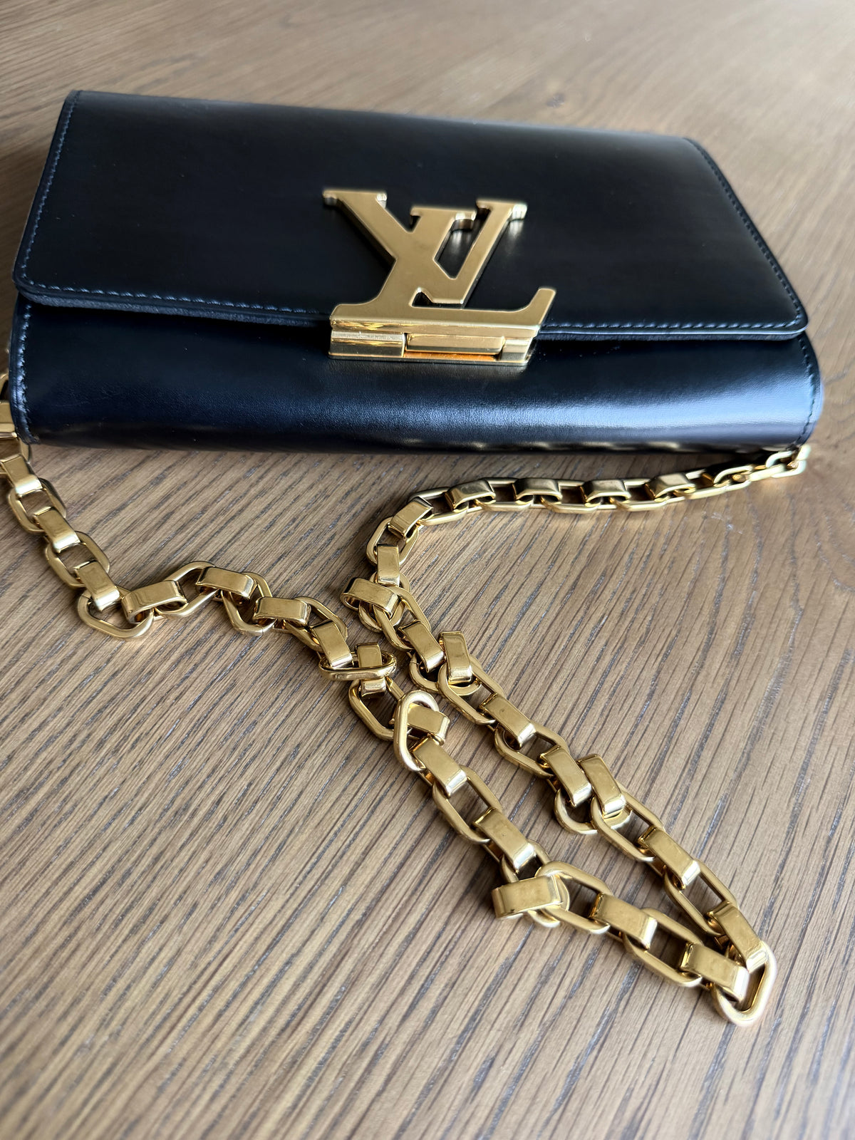 Louis Vuitton Black Calfskin Leather Chain Louise GM Bag