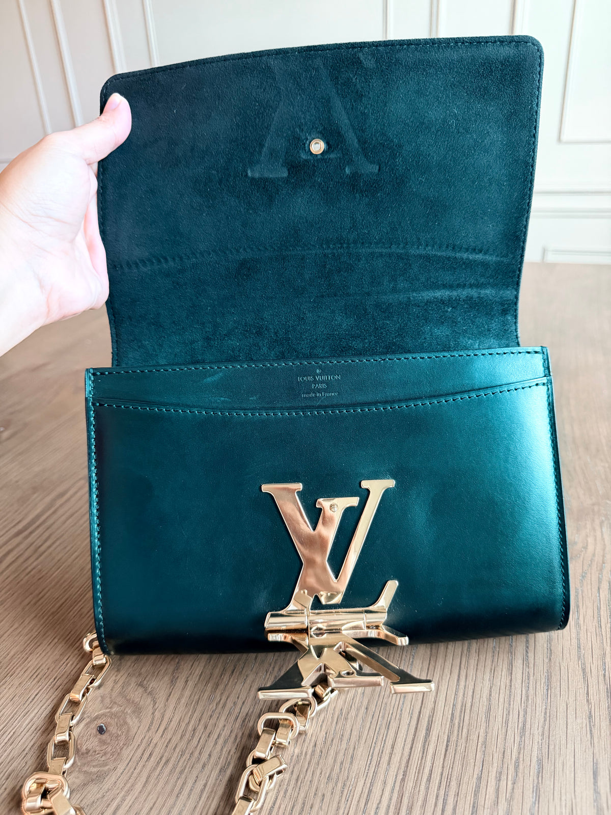 Louis Vuitton Black Calfskin Leather Chain Louise GM Bag